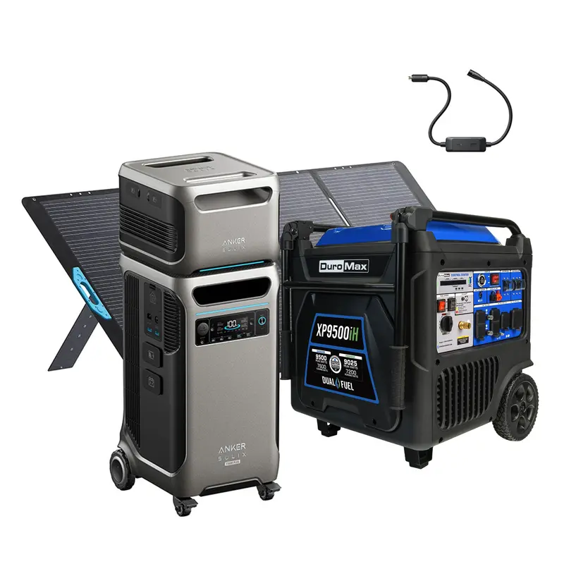 Duromax Xp9500Ih + Anker Solix F3800Plus W/ Ps400 & Eb3800 Expansion – 240V Generator Adapter & Transfer Switch Bundle 1