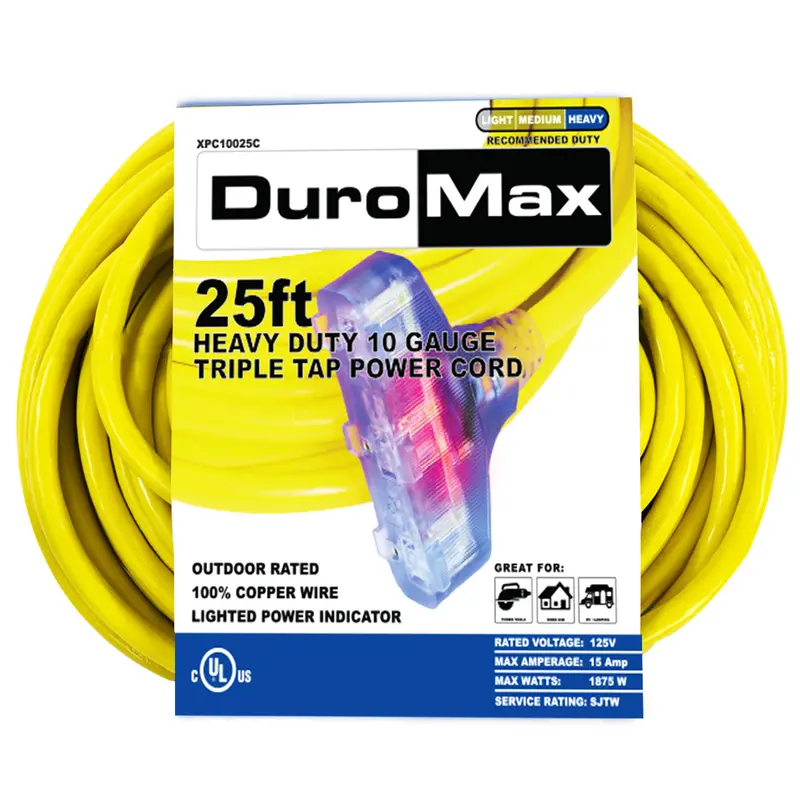 Duromax Xpc10025C 25-Foot 10-Gauge Triple-Tap Extension Cord 1
