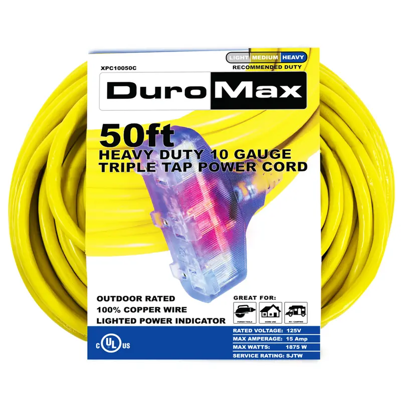 Duromax Xpc10050C 50-Foot 10-Gauge Triple-Tap Power Cord 1