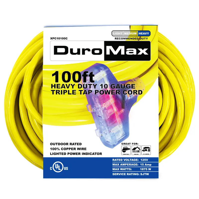 Duromax Xpc10100C 100-Foot 10-Gauge Triple-Tap Extension Cord 1