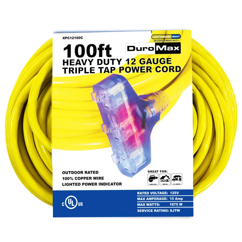 Duromax Xpc12100C 100-Foot 12-Gauge Triple-Tap Extension Cord 1
