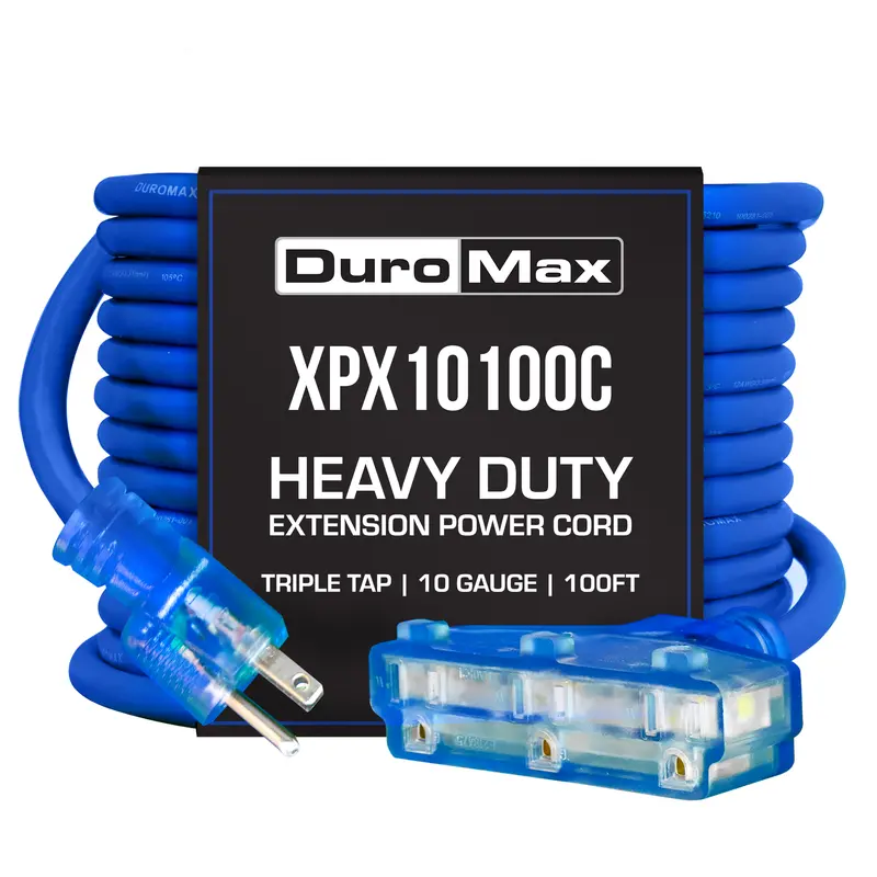 Duromax Xpx10100C Heavy-Duty 100-Foot 10-Gauge Triple-Tap Extension Cord – Sjeoow Blue 1