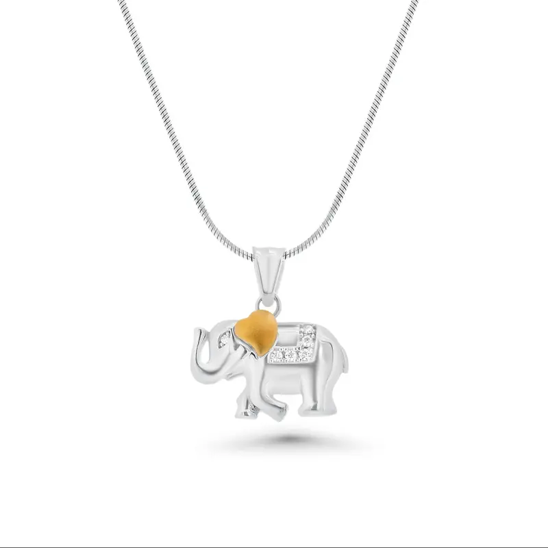 Elephant Charm Pendant Featuring Moissanite Details And Two-Tone Plating 1