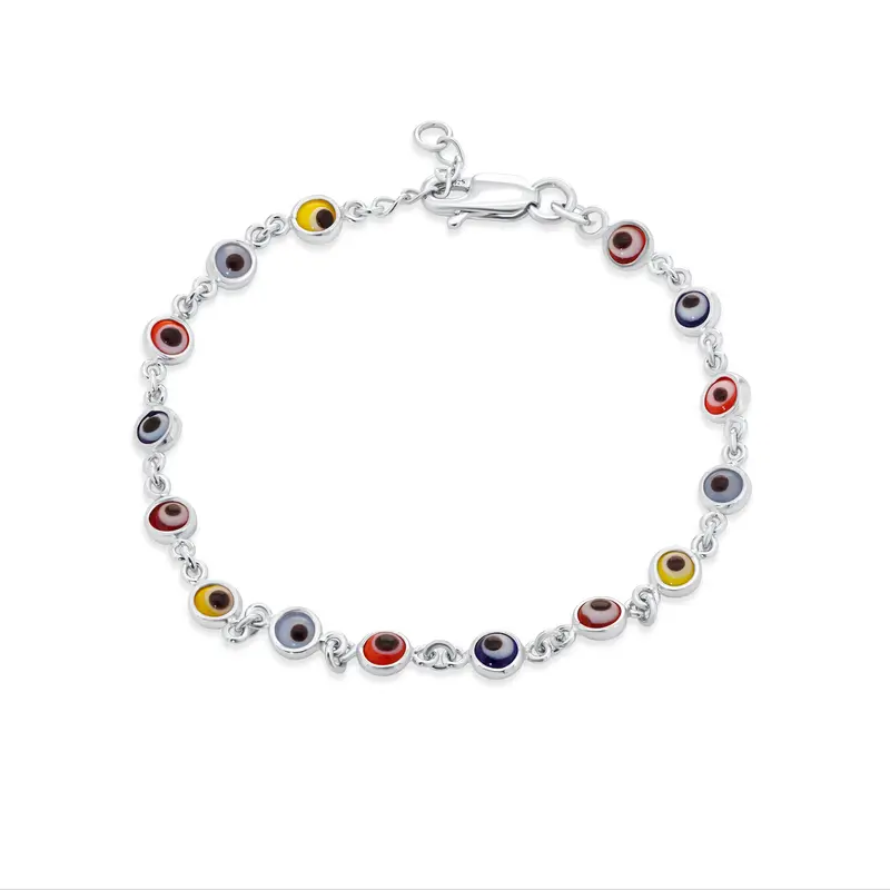 Fifteen-Evil-Eye Adjustable Charm Bracelet In Rhodium-Plated 925 Silver – Apb00004 1
