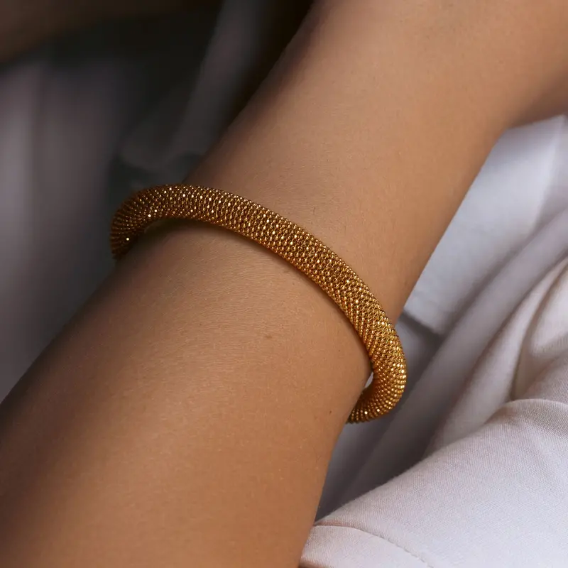 Gold-Plated Large Beaded Italian Bracelet In Sterling Silver 1
