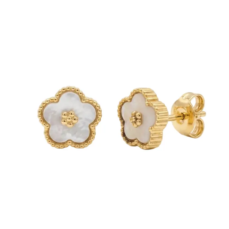 Gold-Plated Mother-Of-Pearl Floral Halo Stud Earrings With Diamond Cut Detail 1