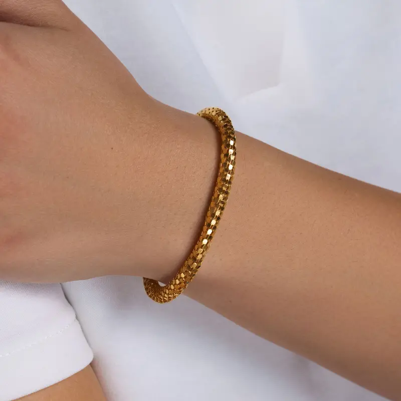 Gold-Plated Snake-Skin Texture Italian Bracelet In Sterling Silver 1