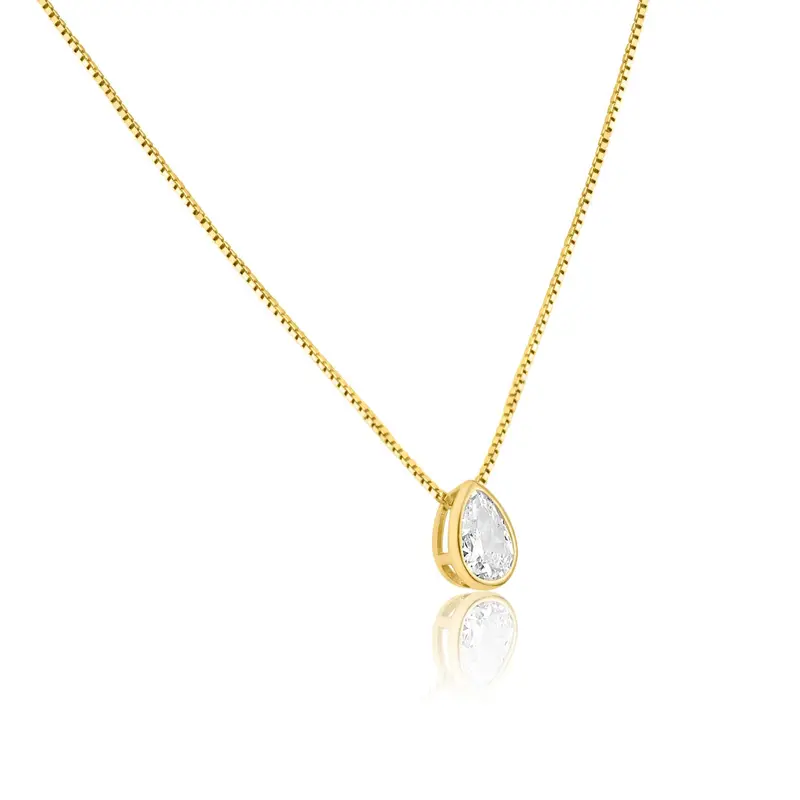 Gold-Plated Teardrop Cubic Zirconia Pendant Necklace 1