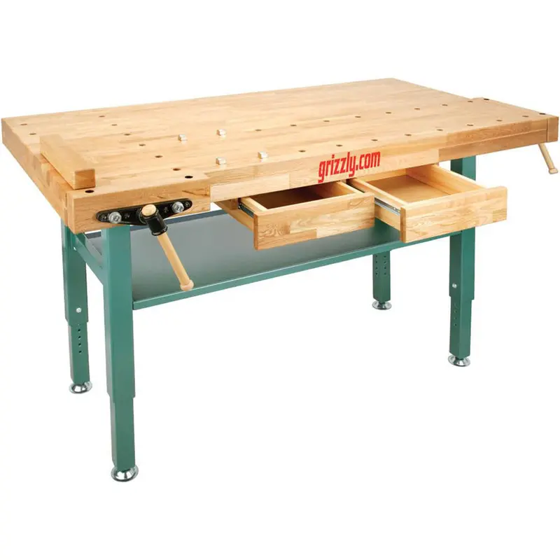 Grizzly T10157 Heavy-Duty Oak Top Workbench With Reinforced Steel Frame 1