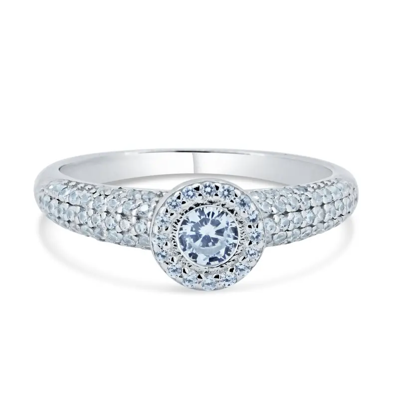 Halo-Style Micro-Pavé Cubic Zirconia Engagement Ring In Rhodium-Plated Sterling Silver - Str01168 1