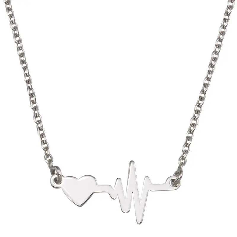 Heart And Ecg Wave Pendant Necklace In Rhodium-Plated Sterling Silver - Sop00160 1