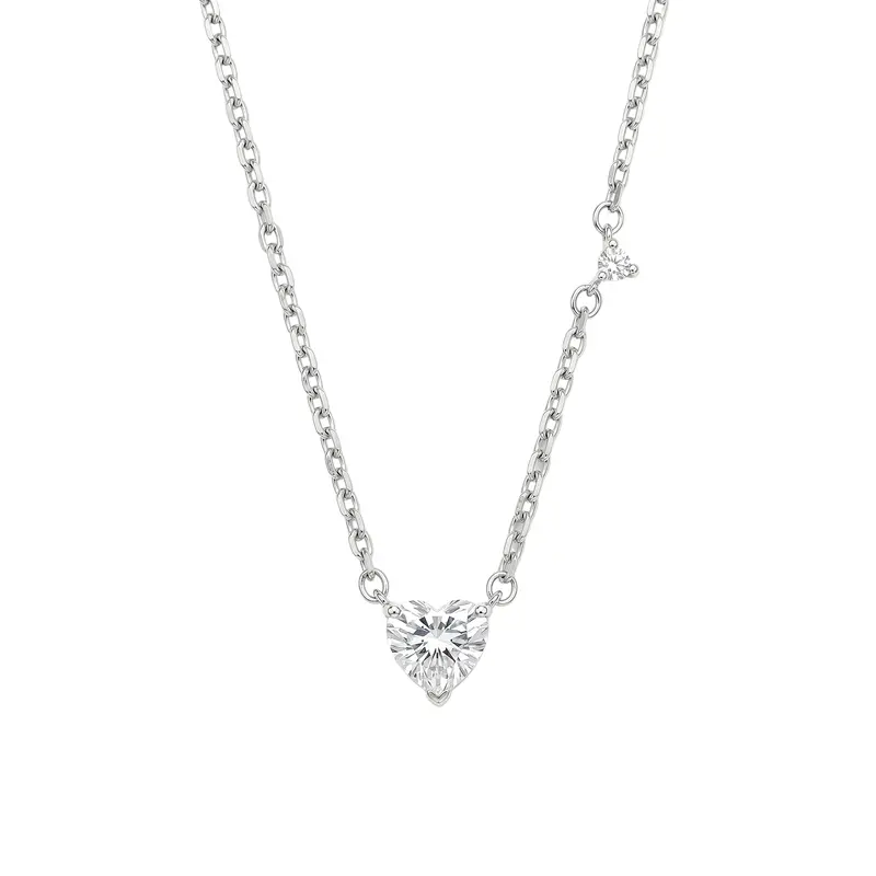 Heart Pendant With Moissanite And Side Stone Accents In Rhodium-Plated Sterling Silver 1
