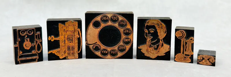Historic Early Telephone Printing Transfer Stamps – Six Wood Block Impressions 1