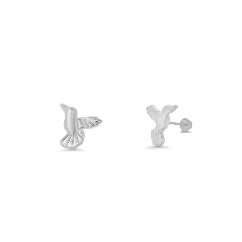 Hummingbird-Themed Stud Earrings In Polished Sterling Silver (Sil00010) 1