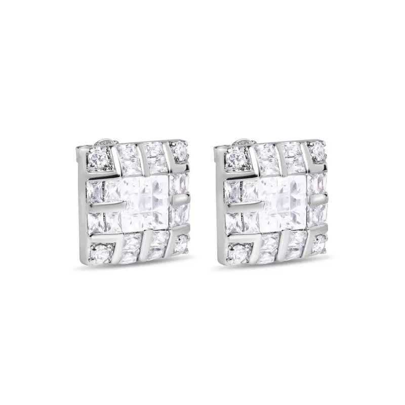 Inverted Square Cz Earrings In Rhodium-Plated 925 Sterling Silver – Clearance Item 1