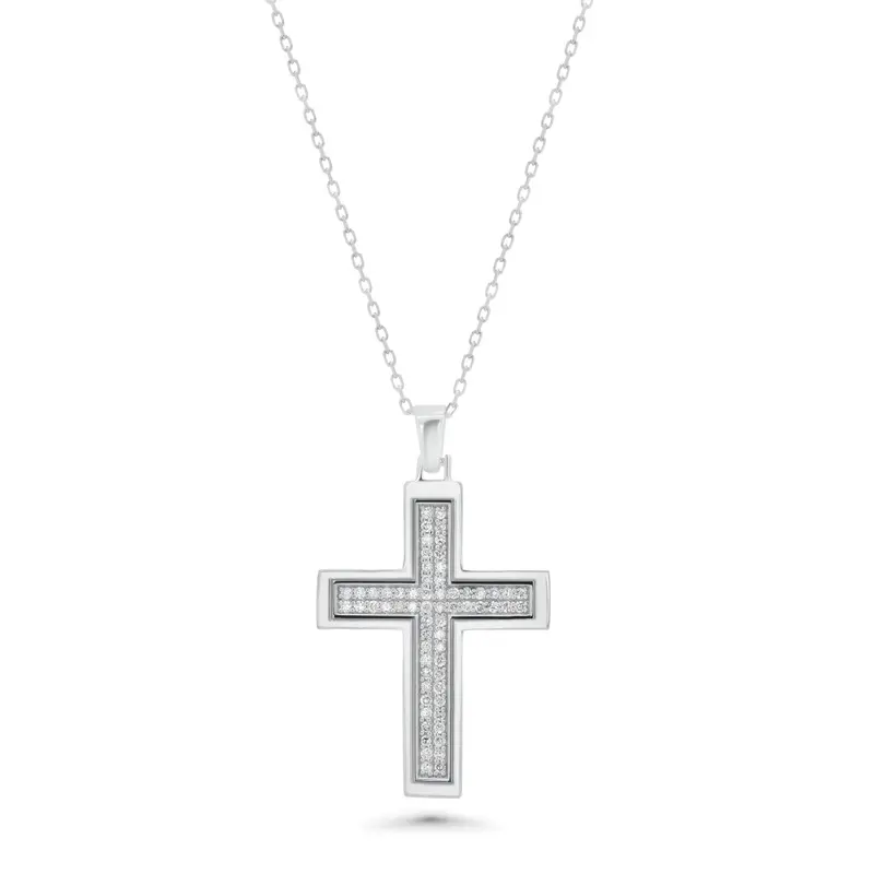 Lab-Grown Diamond Cross Pendant Necklace – Rhodium-Plated Sterling Silver (34Mm × 21Mm, Lgmn00009) 1