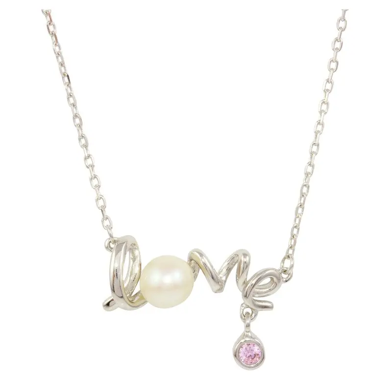 'Love' Word Pendant Necklace In Rhodium-Plated Sterling Silver - Bgp01226 1
