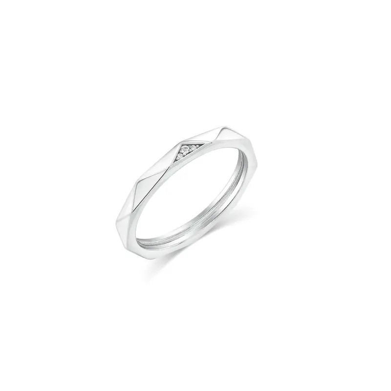 Men'S Faceted Edge Ring With Clear Cubic Zirconia In Rhodium-Plated Sterling Silver 1
