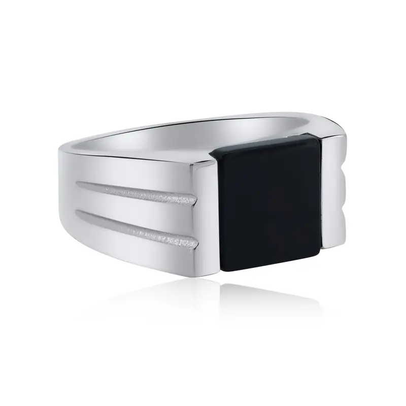 Men’S Square Black Onyx Ring In Sleek Rhodium-Plated Sterling Silver - Gmr00342 1