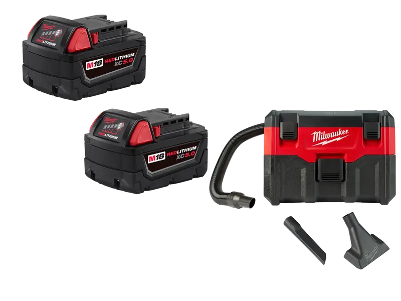 Milwaukee 0880-20Bt5 M18 Vacuum Kit – Includes Xc5.0 Extended-Capacity Battery (2-Pack) 1