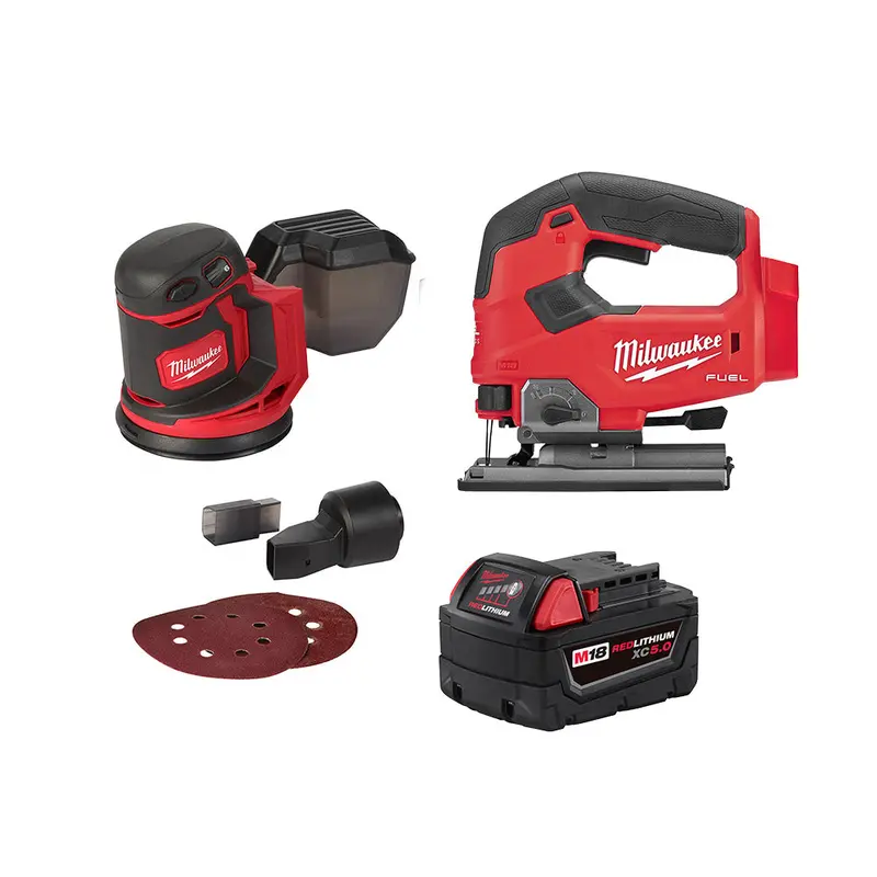 Milwaukee 2648-Jb M18 18V Cordless Jig Saw And Random Orbital Sander Kit With 5.0 Ah Battery 1
