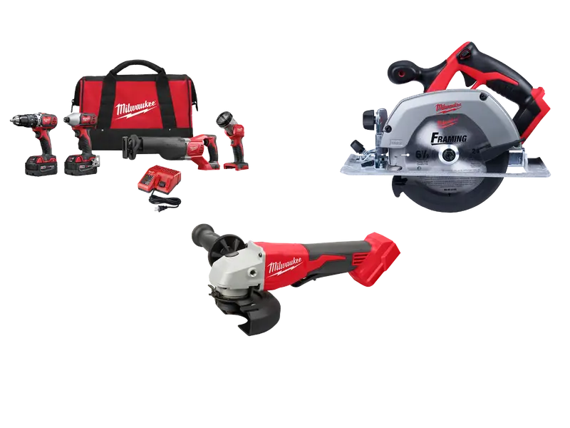 Milwaukee 2696-24B M18 18V 4-Tool Cordless Combo Kit Featuring Circular Saw And Angle Grinder 1