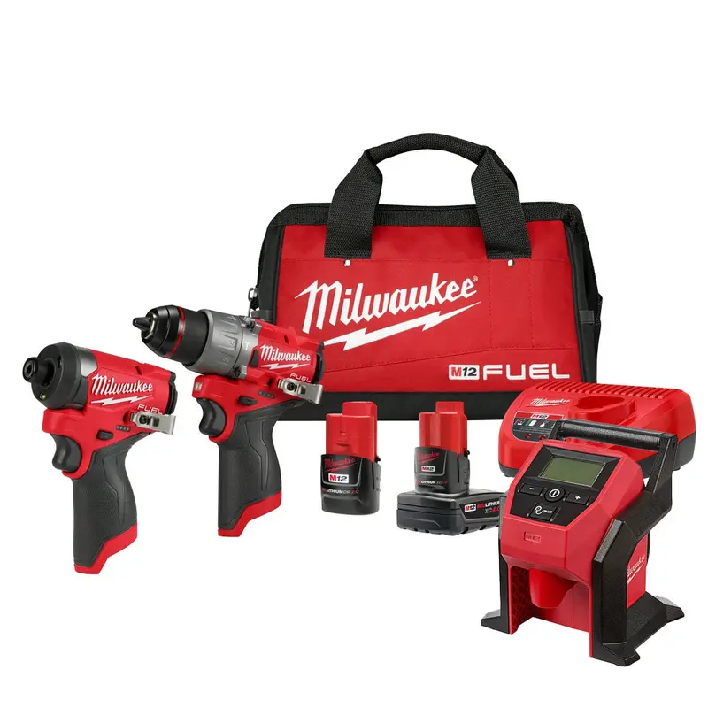 Milwaukee 3497-22In M12 Fuel 12V 3-Tool Combo Kit – Drill, Driver & Tire Inflator 1