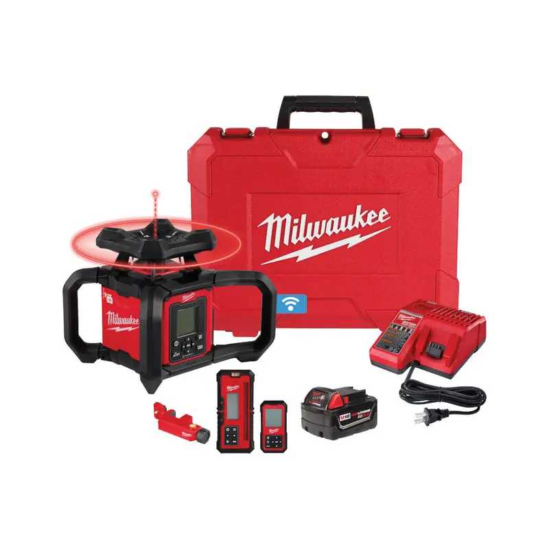 Milwaukee 3704-21 M18 18V Red Exterior Dual-Slope Rotary Laser Kit With Receiver (No Tripod) 1