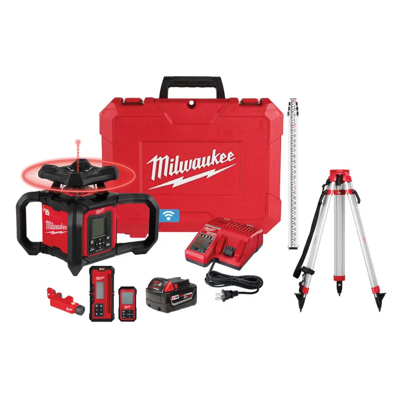 Milwaukee 3704-21T M18 18V Red Exterior Dual-Slope Rotary Laser Kit With Receiver 1
