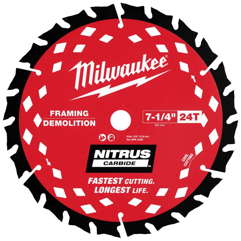 Milwaukee 48-40-0752 7-1/4" 24T Nitrus Carbide Framing Blade (2-Pack) 1
