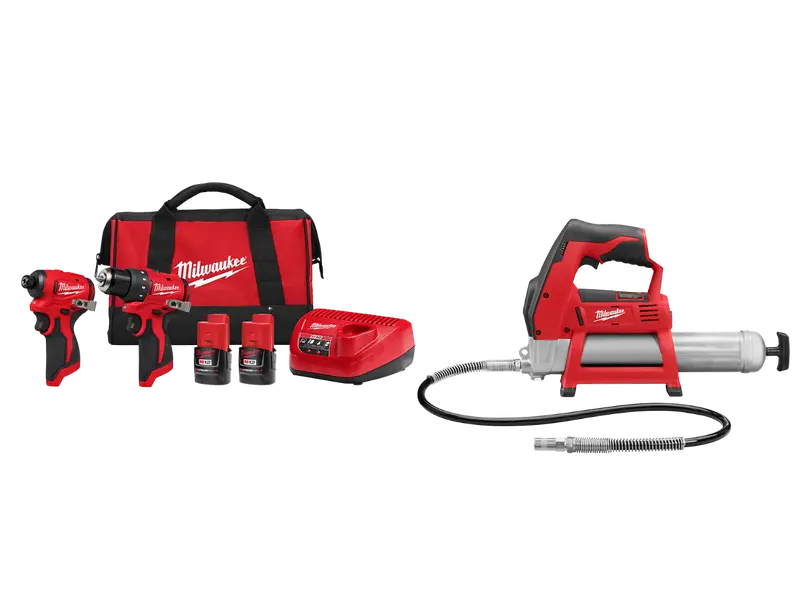 Milwaukee M12 12V 2-Tool Cordless Combo Kit With Grease Gun (3494-22Ggn) 1