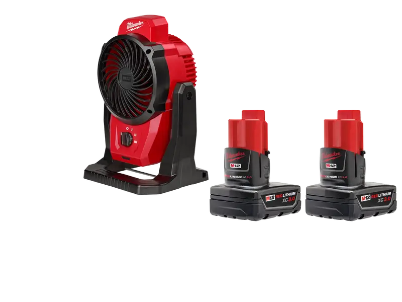 Milwaukee M12 12V Cordless Mounting Fan Kit – Dual 3Ah Batteries Included 1
