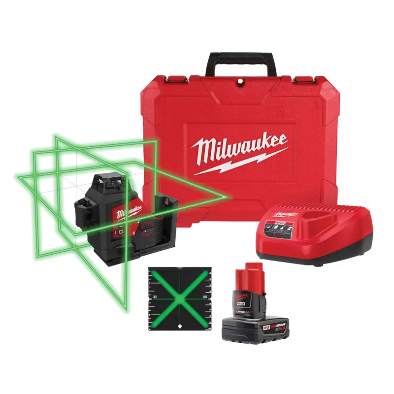 Milwaukee M12 3-Plane Laser Level Kit – 12V Cordless, Green Beam, All-In-One Layout Tool 1