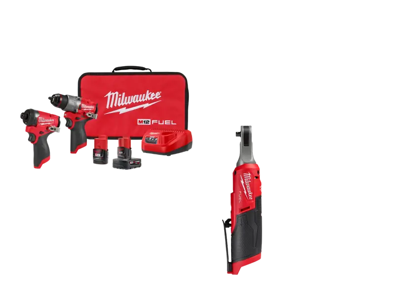 Milwaukee M12 Fuel 12V Two-Tool Combo: 1/4" Ratchet + Driver (3497-22Hsr) 1