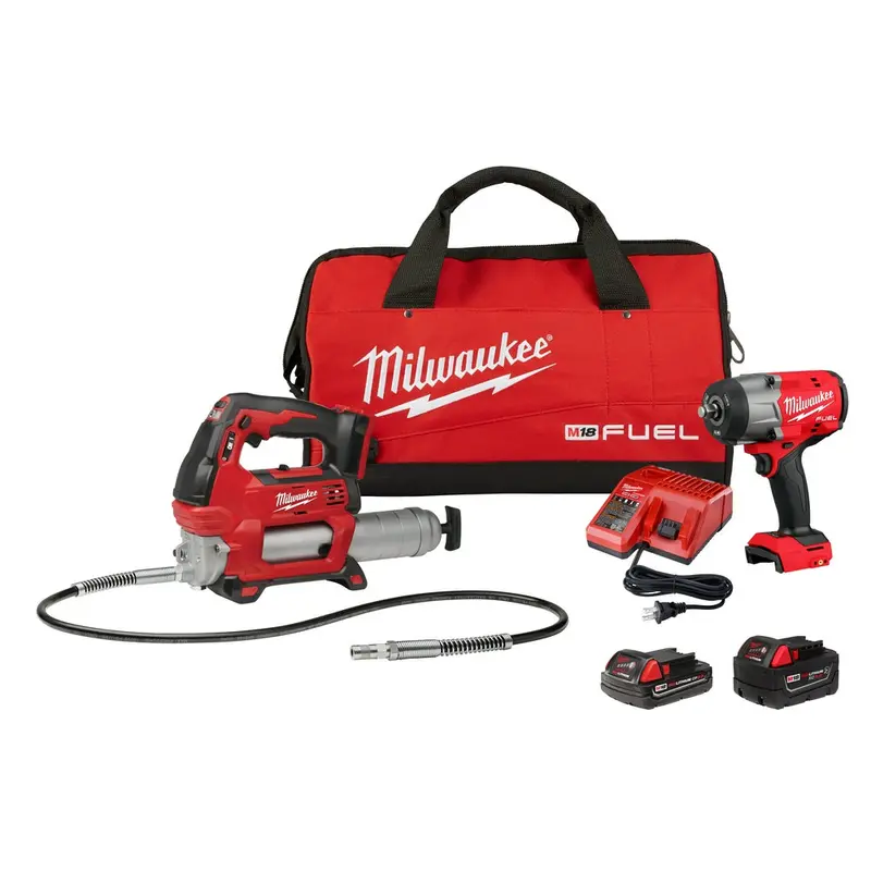 Milwaukee M18 Fuel 18V 1/2" High-Torque Impact Wrench & Grease Gun Combo Kit (2967-22Gg) 1