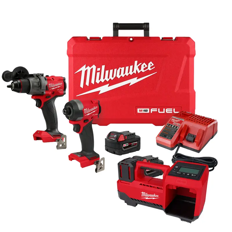 Milwaukee M18 Fuel 18V Hammer Drill & Drive Combo Kit With Tire Inflator 1