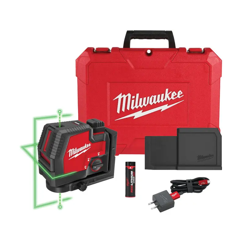 Milwaukee Redlithium Usb Cross-Line Laser – Rechargeable Via Usb, Green Beam, Plumb Functionality 1