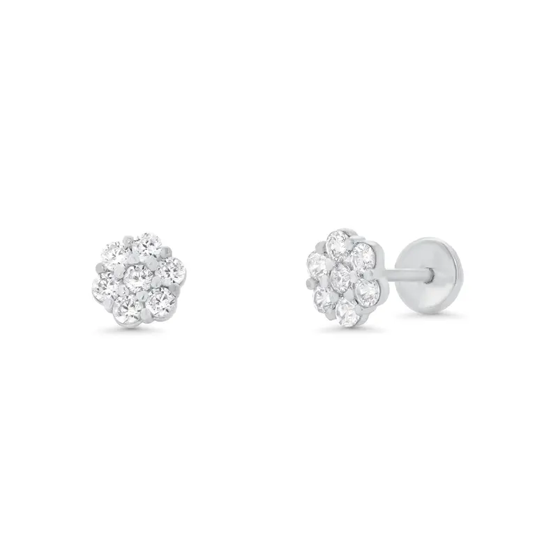 Mini Rosette Cz Stud Earrings In Polished Sterling Silver (Sil00007) 1