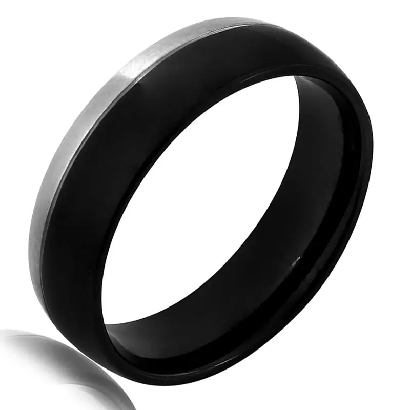 Minimalist Stainless Steel Band Ring With Dual Black And Rhodium Plating 1