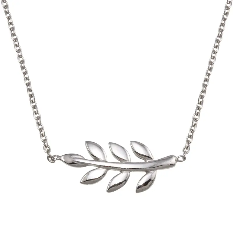 Olive Branch Motif Necklace In Rhodium-Plated Sterling Silver - Sop00168 1
