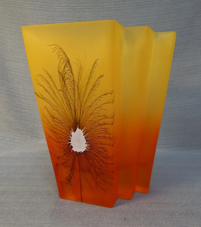 Polish Art Glass Vase In Vibrant Yellow & Orange – Womar Studio 1