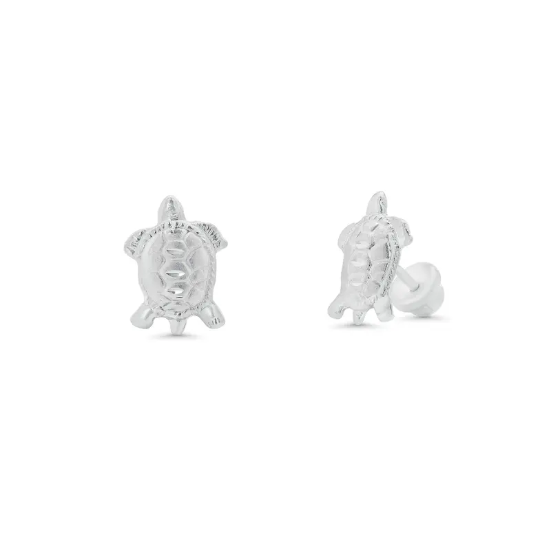 Polished Sterling Silver Large Turtle Stud Earrings (Sil00002) 1