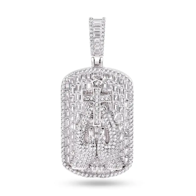 Praying Hands Cross Pendant In Rhodium-Plated 925 Silver With Brilliant Clear Cz 1
