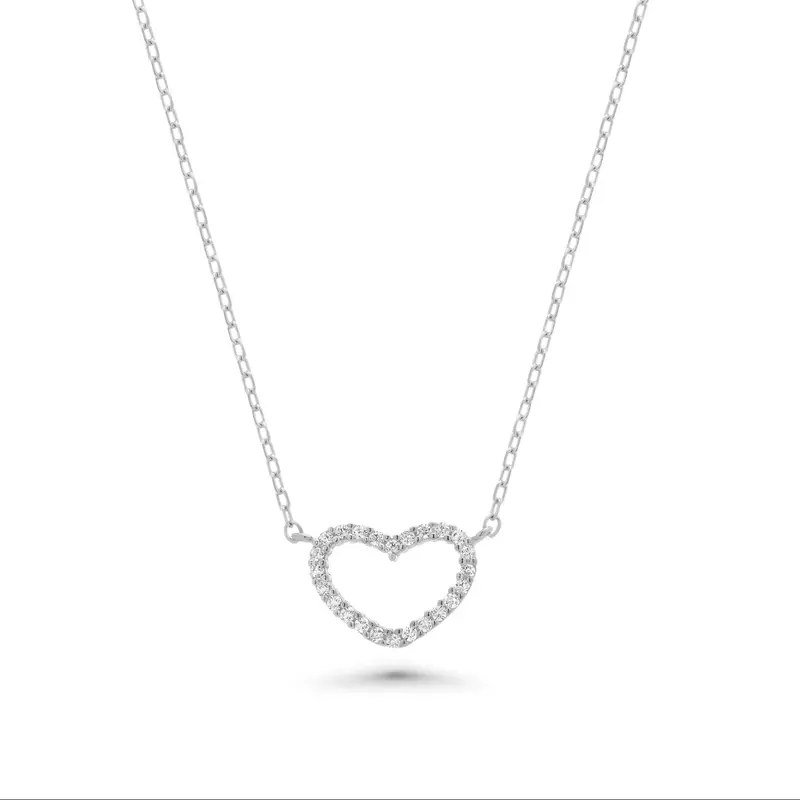 Rhodium-Plated Sterling Silver Cz Heart Outline Pendant (Spp00080) 1