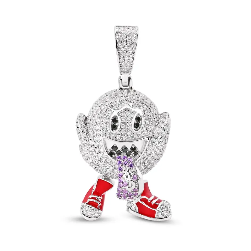 Rhodium-Plated Sterling Silver Ghost Pendant Featuring Black, Purple, And Clear Cz Stones 1
