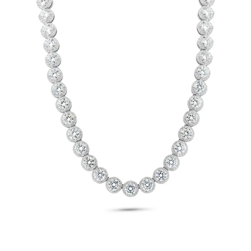 Rhodium-Plated Sterling Silver Moissanite Halo Tennis Necklace 1