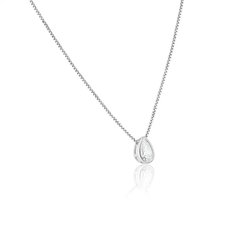 Rhodium-Plated Teardrop Cubic Zirconia Pendant Necklace 1