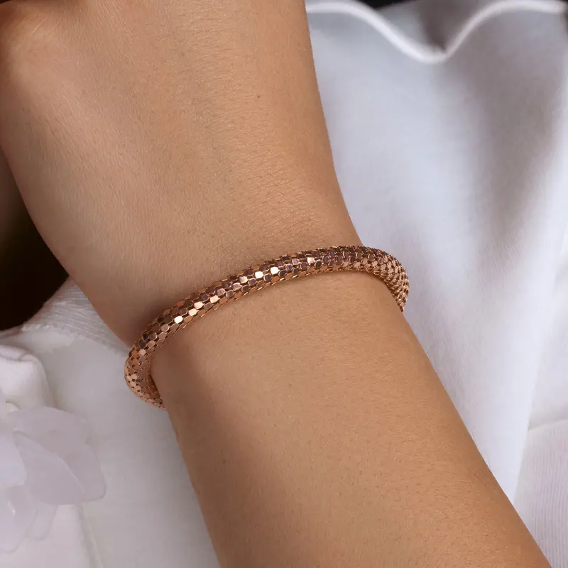 Rose Gold-Plated Snake-Skin Texture Italian Bracelet In Sterling Silver 1