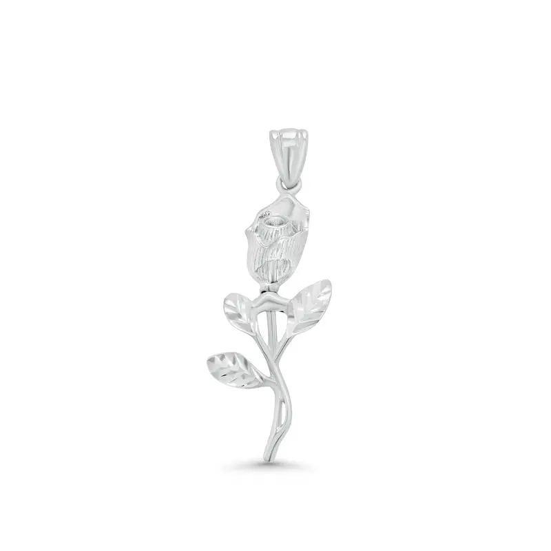 Rose Stem Pendant In Rhodium-Plated 925 Sterling Silver With Diamond Cut – Gmp00217 1