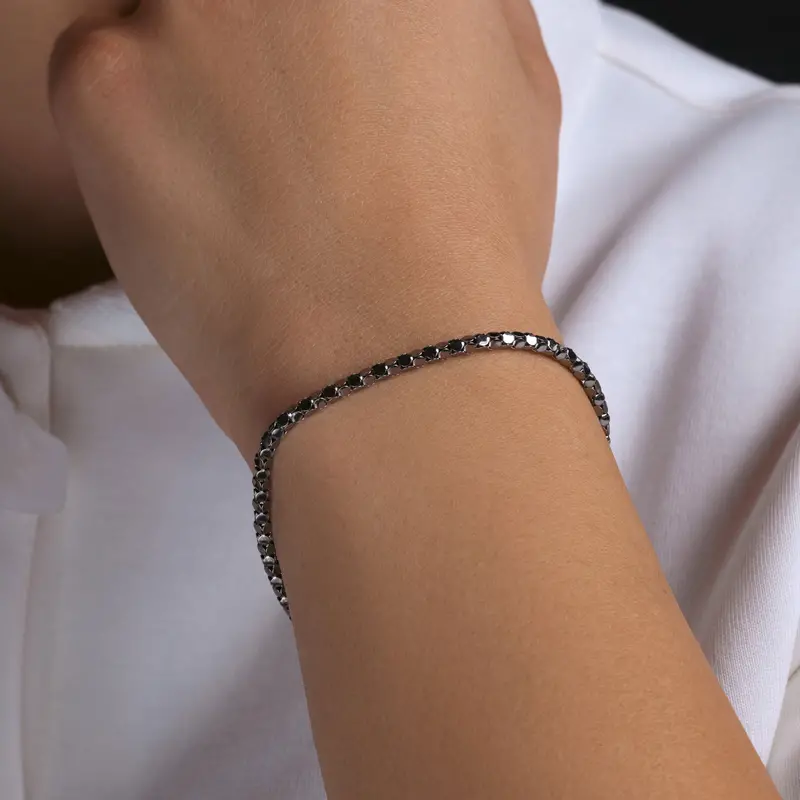 Skinny Multi-Circle Italian Bracelet In Rhodium-Plated Sterling Silver 1